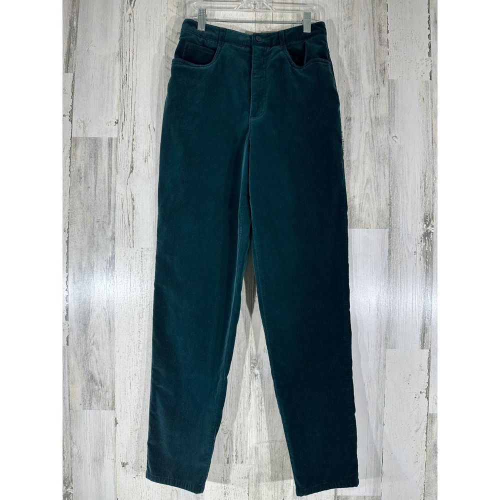 Talbots Velvet Pants Size 6 (26x30) High Rise Tapered Leg Dark Teal Green Cotton
